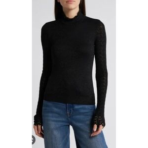 Co Turtleneck Sweater wool blend Womens Black Size S